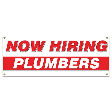Signmission Now Hiring Plumbers Banner Apply Inside Accepting Application Single Sided B-30291